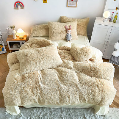 Doppia regina re colore massiccio spessito visone caldo velluto 4pcs Set per l'autunno inverno