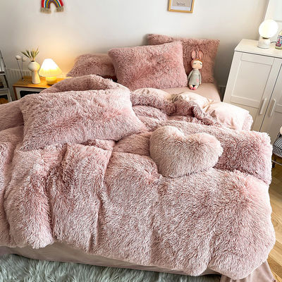 Doppia regina re colore massiccio spessito visone caldo velluto 4pcs Set per l'autunno inverno