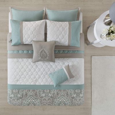 Set di biancheria da letto di lusso con stampe di fiori per letto Queen Size Set di copertura di copriletto in 7 pezzi