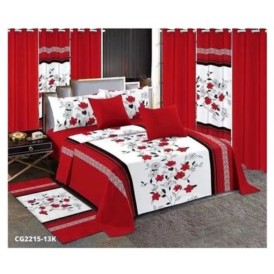 Moda Fiore di nozze rosso 13pcs Set di biancheria da letto con taglia personalizzata e tende corrispondenti