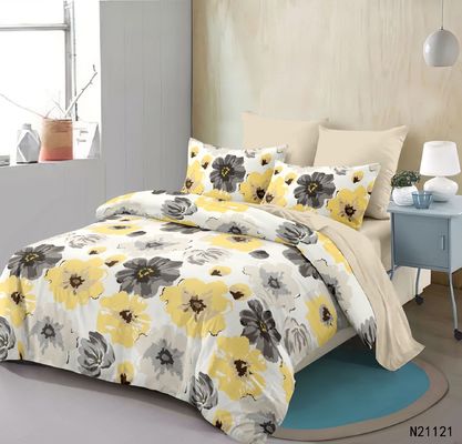 Home 100% poliestere giallo stampa floreale Set di biancheria da letto con 2 tende 8 pezzi