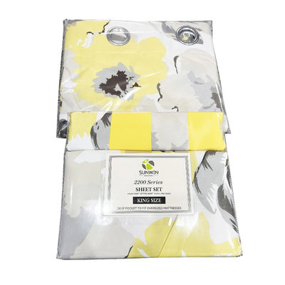 Home 100% poliestere giallo stampa floreale Set di biancheria da letto con 2 tende 8 pezzi