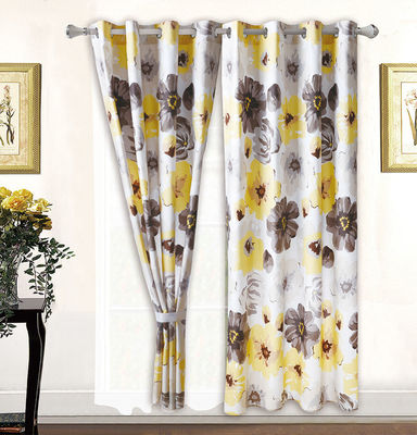 Home 100% poliestere giallo stampa floreale Set di biancheria da letto con 2 tende 8 pezzi