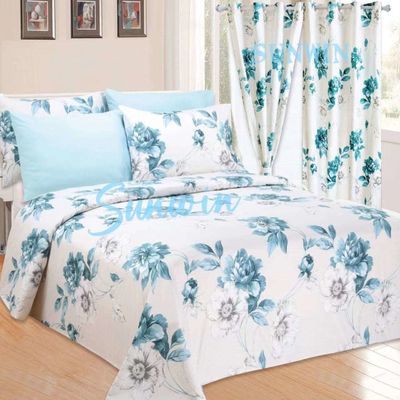 Home 100% poliestere giallo stampa floreale Set di biancheria da letto con 2 tende 8 pezzi