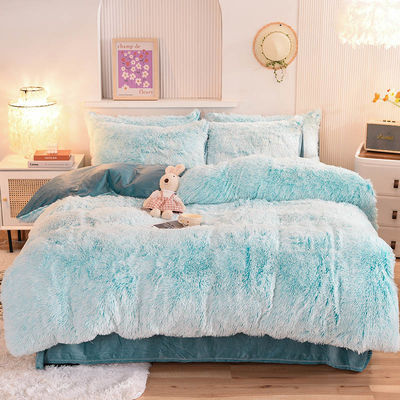 4 pezzi di biancheria da letto a colori solidi per tutte le stagioni di pelliccia finta velluto pelosa piumosa leggera per ragazze
