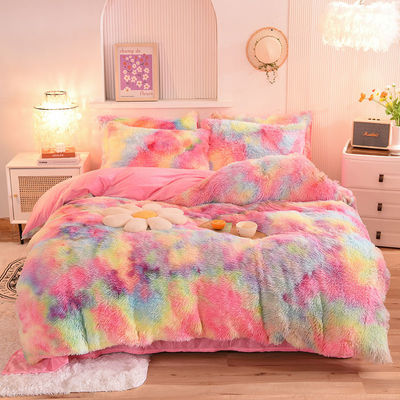 4 pezzi di biancheria da letto a colori solidi per tutte le stagioni di pelliccia finta velluto pelosa piumosa leggera per ragazze