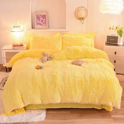 4 pezzi di biancheria da letto a colori solidi per tutte le stagioni di pelliccia finta velluto pelosa piumosa leggera per ragazze