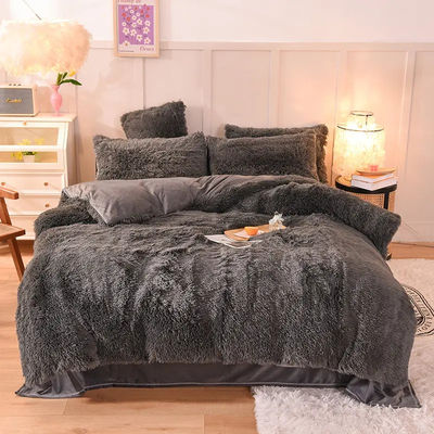 4 pcs Set di copertura per copriletto Queen Size con gonna di raso e materiale da letto di cotone vellutato