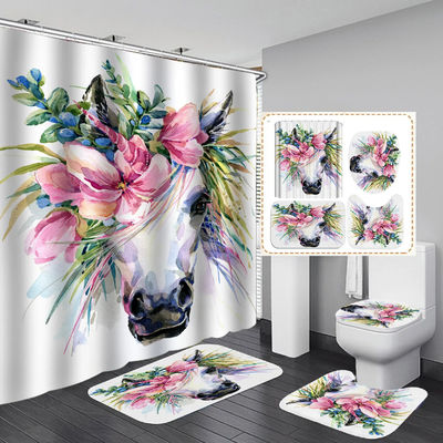 Stampa digitale spessa Flower Design Bagno tende e tappeti per doccia Set stagionale