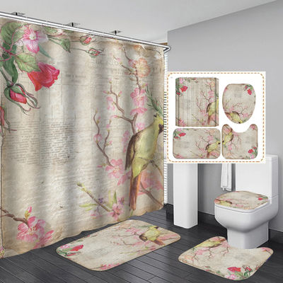 Stampa digitale spessa Flower Design Bagno tende e tappeti per doccia Set stagionale