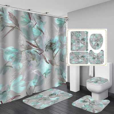 Stampa digitale spessa Flower Design Bagno tende e tappeti per doccia Set stagionale