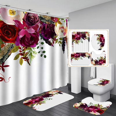 Stampa digitale spessa Flower Design Bagno tende e tappeti per doccia Set stagionale