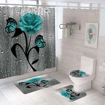 Fiore di rosa personalizzato 100% poliestere impermeabile tende da doccia bagno 4pcs Set Top-