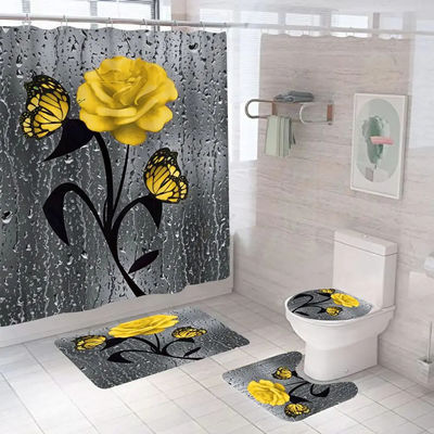 Fiore di rosa personalizzato 100% poliestere impermeabile tende da doccia bagno 4pcs Set Top-