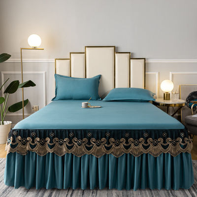 3 kg di cotone di lusso copertura da letto di seta gonna da letto regina lenzuola da letto set con pieghe gonna