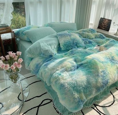 Set di biancheria da letto di lana di visone con copertura di copriletto a colori solidi e collezioni per cuscini