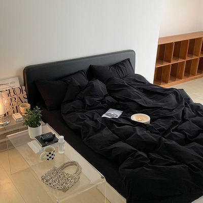 1.2m 4 piedi biancheria da letto King-Size Set in cotone nero massiccio lavato con tende corrispondenti