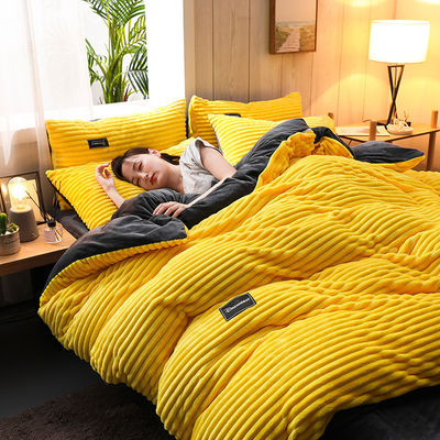 Set di biancheria da letto addensata d'autunno e inverno Set di copertura di velluto di corallo con colore puro