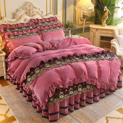 Set di copertura per copriletto 4pcs 400TC gonne da letto di cotone lussuosa biancheria da letto a pieghe con 2 casse per cuscini