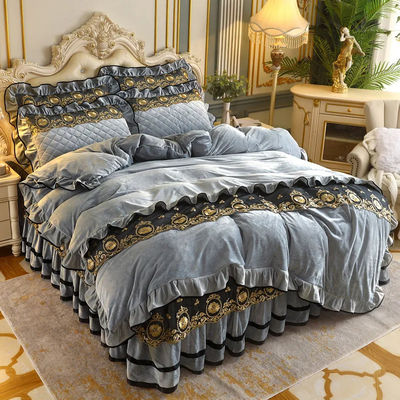 Set di copertura per copriletto 4pcs 400TC gonne da letto di cotone lussuosa biancheria da letto a pieghe con 2 casse per cuscini
