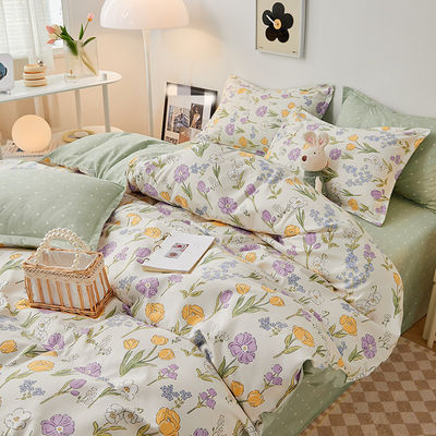 Modello di pianta di cotone spazzolato Set di biancheria da letto per 2,2 m 7 piedi Letto di design semplice