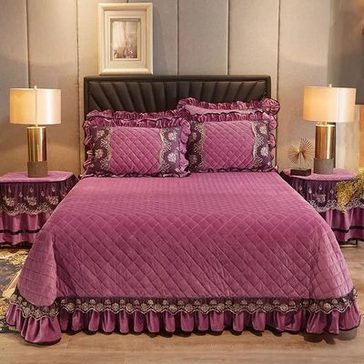 Sciacquare Set di biancheria da letto invernale europea ricamo di lusso lenzuola pizzo copertura gonna da letto