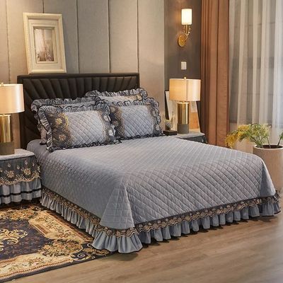 Sciacquare Set di biancheria da letto invernale europea ricamo di lusso lenzuola pizzo copertura gonna da letto
