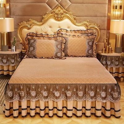 Sciacquare Set di biancheria da letto invernale europea ricamo di lusso lenzuola pizzo copertura gonna da letto