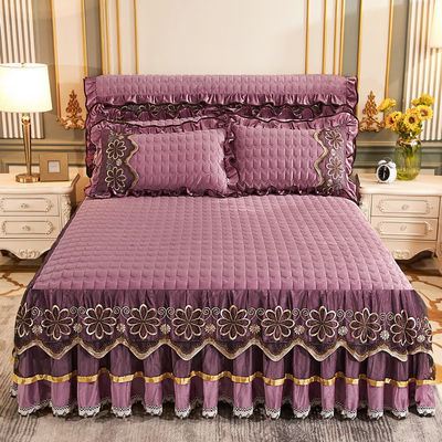 Set di biancheria da letto per hotel in fibra di poliestere pianta floreale stampata copertura da letto gonna montata lenzuola da letto 3pcs
