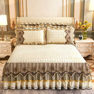 Set di biancheria da letto per hotel in fibra di poliestere pianta floreale stampata copertura da letto gonna montata lenzuola da letto 3pcs