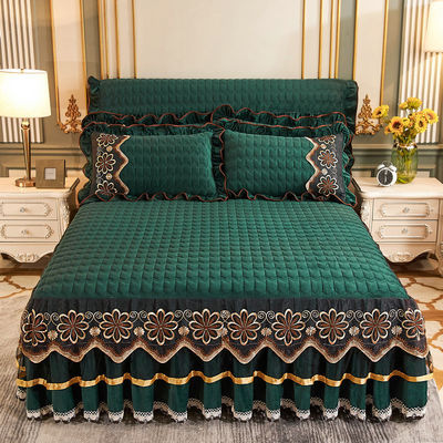 Set di biancheria da letto per hotel in fibra di poliestere pianta floreale stampata copertura da letto gonna montata lenzuola da letto 3pcs