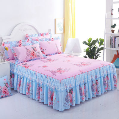 Piante floreali moderne copertura da letto stampata pizzo montato gonne da letto lenzuola 3pcs set di biancheria da letto