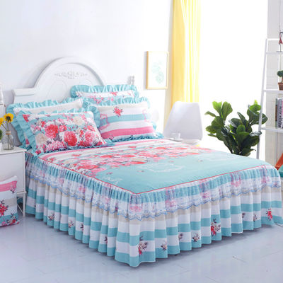Piante floreali moderne copertura da letto stampata pizzo montato gonne da letto lenzuola 3pcs set di biancheria da letto