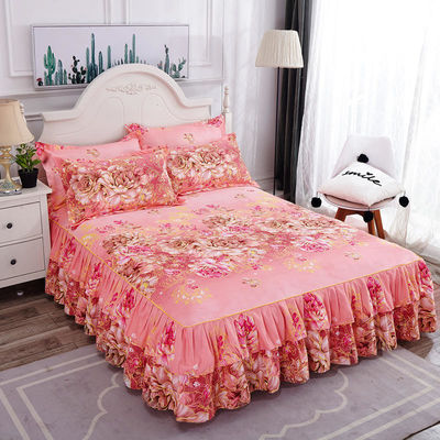 Piante floreali moderne stampate tessuto 100% cotone copertura letto Fitted gonna lenzuola 3pcs biancheria da letto copertina set