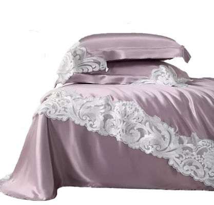 100% seta di mirtillo 19 mm Set copertura copriletto con pizzo High End tipo biancheria da letto di nozze