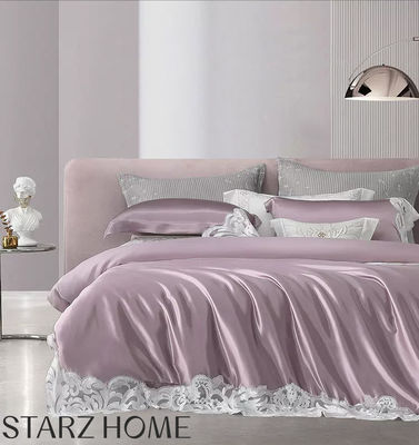 100% seta di mirtillo 19 mm Set copertura copriletto con pizzo High End tipo biancheria da letto di nozze