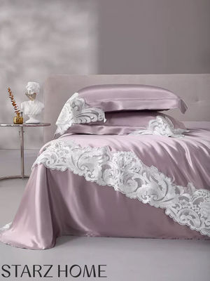 100% seta di mirtillo 19 mm Set copertura copriletto con pizzo High End tipo biancheria da letto di nozze