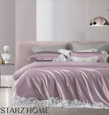100% seta di mirtillo 19 mm Set copertura copriletto con pizzo High End tipo biancheria da letto di nozze