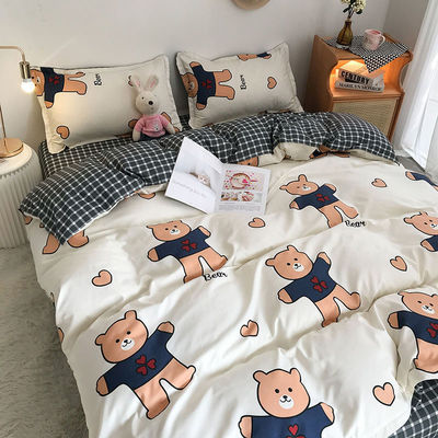 Semplice 4 Pcs Cartoon Polyester lenzuola da letto Set per Due Doppio Queen King Size Letti