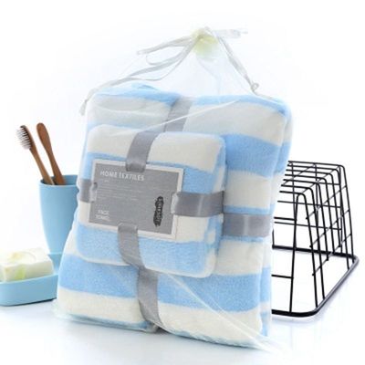 Set di asciugamani per mani e viso a strisce larghe di velluto corallino 35*75cm 70*140cm Set di asciugamani assorbiti in microfibra