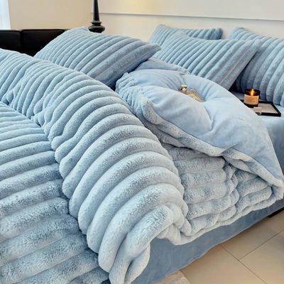 Filato colorato di coniglio pelliccia finta pelliccia pelosa pelliccia calda copertura di copriletto set da letto in quattro pezzi