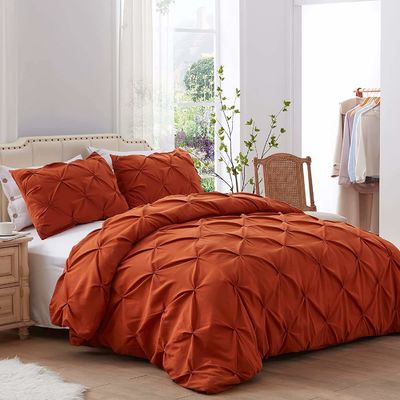 Queen Size Solid Pinch Pleat Pintuck 3-Piece Duvet Cover Set con ricamo di diamanti