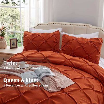 Queen Size Solid Pinch Pleat Pintuck 3-Piece Duvet Cover Set con ricamo di diamanti