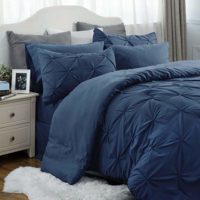 Queen Size Solid Pinch Pleat Pintuck 3-Piece Duvet Cover Set con ricamo di diamanti