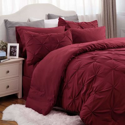 Queen Size Solid Pinch Pleat Pintuck 3-Piece Duvet Cover Set con ricamo di diamanti