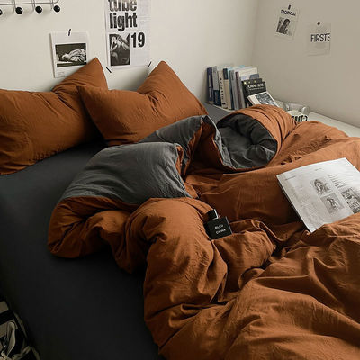 Tipo di biancheria da letto da matrimonio Kit da quattro pezzi da matrimonio Colore solido Copertura di cotone lavato 4 Pcs