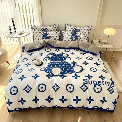 Grid Twin Size Copertura di copriletto Letto lenzuola Set di biancheria da letto 4-in-1 di cotone spazzolato Non usa e getta
