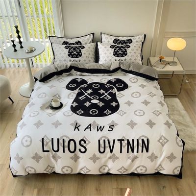 Grid Twin Size Copertura di copriletto Letto lenzuola Set di biancheria da letto 4-in-1 di cotone spazzolato Non usa e getta