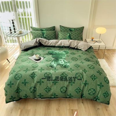 Grid Twin Size Copertura di copriletto Letto lenzuola Set di biancheria da letto 4-in-1 di cotone spazzolato Non usa e getta