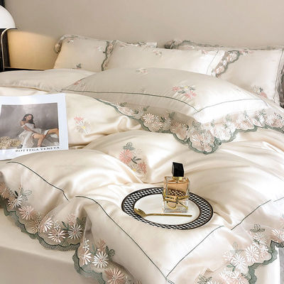 Set di biancheria da letto in seta bianca di tutte le stagioni in taglia Queen King con ricamo a mano